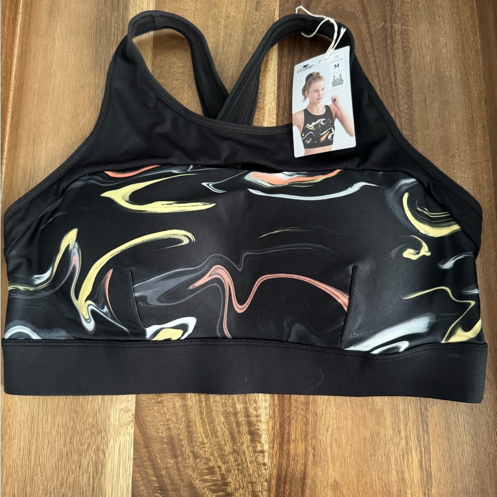 Black and Multicolor Sports Bra